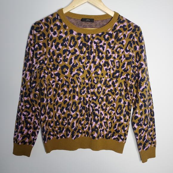 J.Crew Green & Purple Leopard Print Crew Sweater ***Missing size tag Medium - Picture 2 of 7